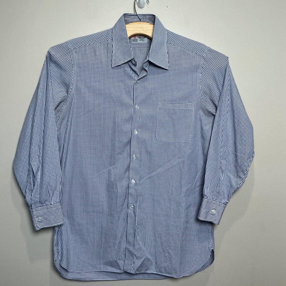 Turnbull & Asser Dress Shirt Mens 16.5 Blue White Gingham Check Cotton EUC